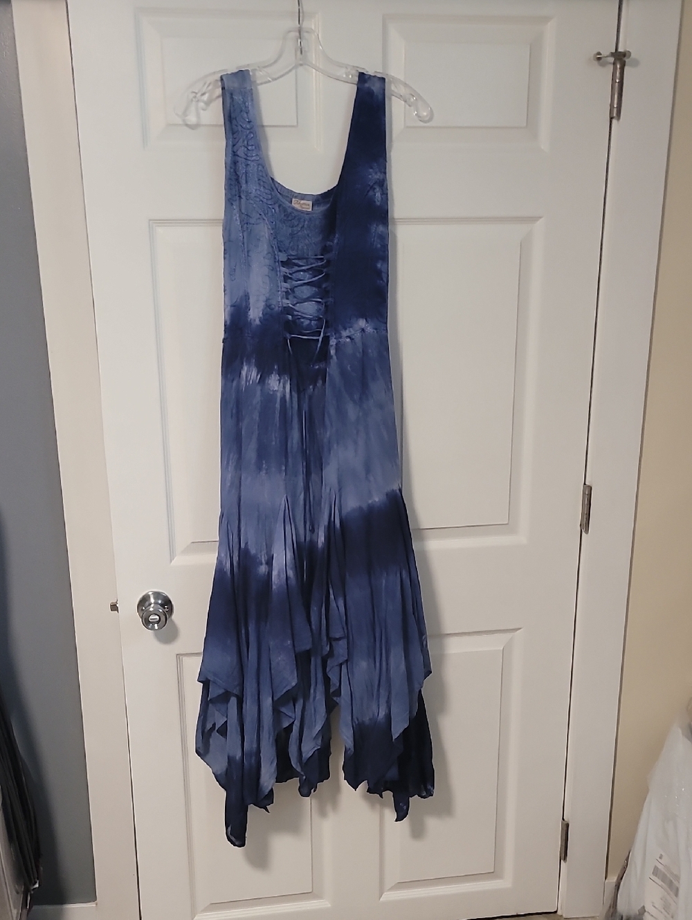 Advance Apparels Blue Tie-Dye Maxi Dress with Lace-Up Front